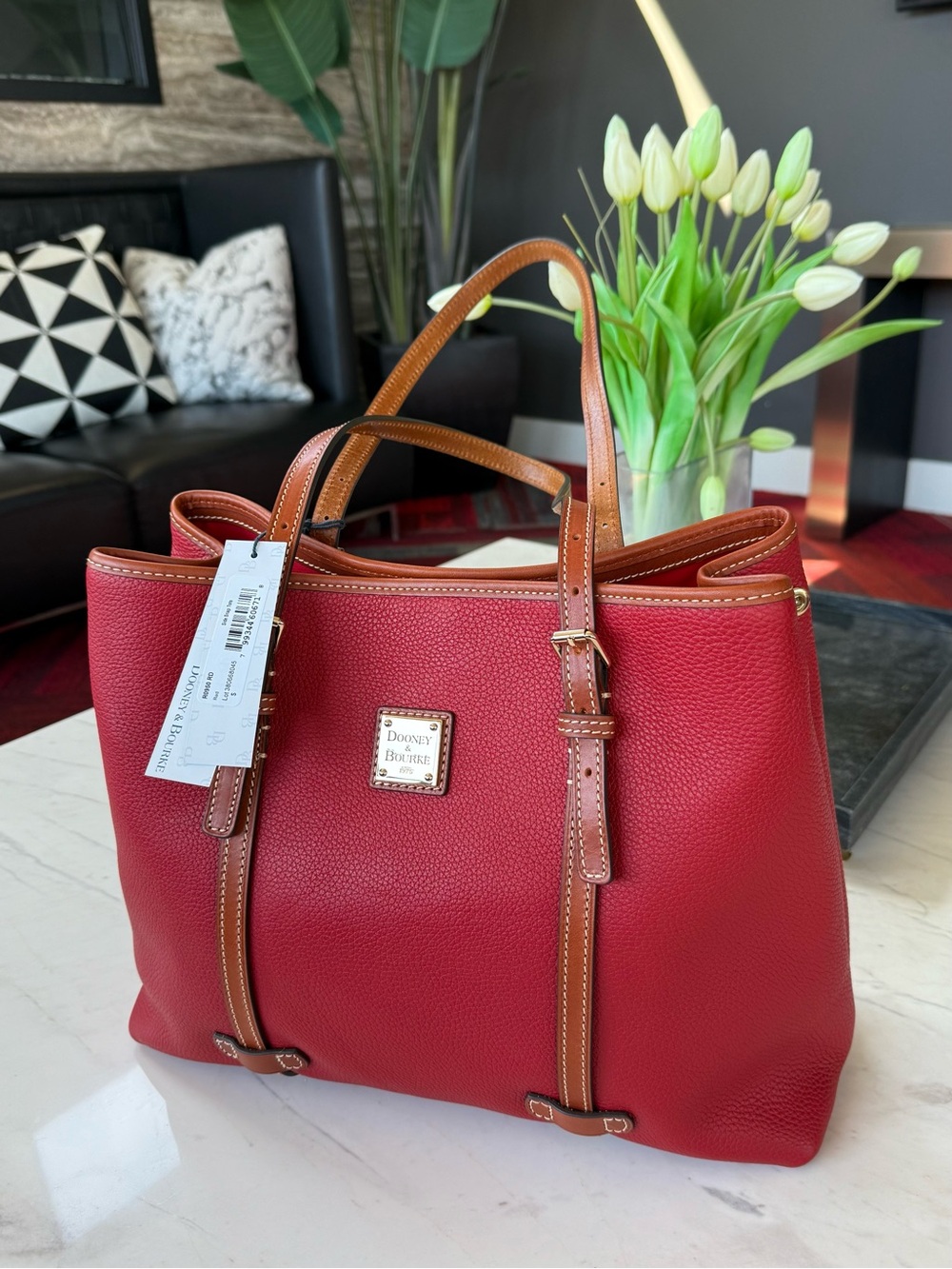 New Dooney & Bourke Side Snap Pebble Grain Leather Tote Red